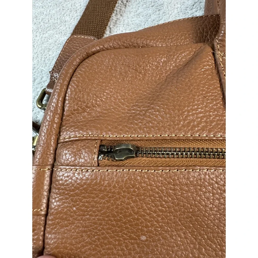 Mark & Graham‎ Pebbled Leather Briefcase Laptop Bag Brown Crossbody Messenger